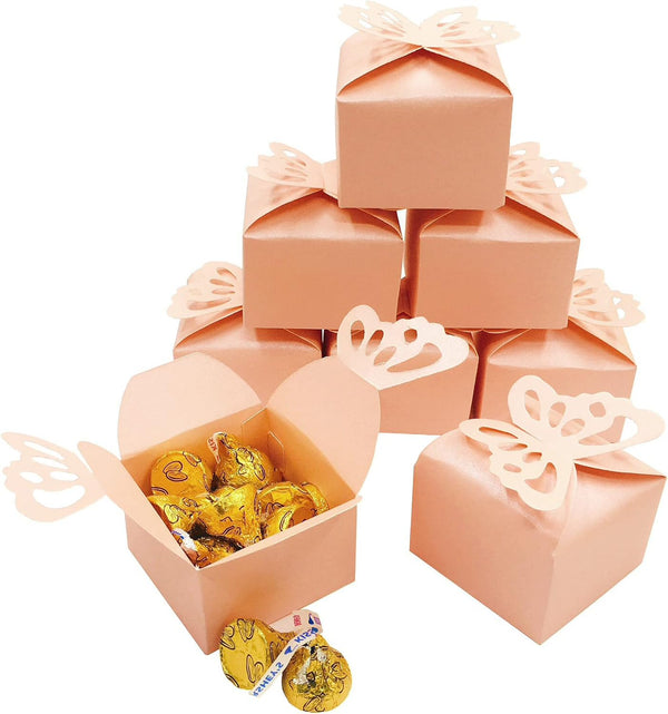 Pink Butterfly Candy Treat Boxes Set, Wedding Party Favors, Small Gift Box Bulk Supplies 2x2x2 inch, 50pc