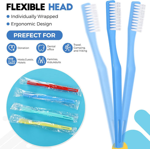 CHENGU 200 Pack Disposable Toothbrush, Individually Wrapped Travel Toothbrushes for Adults, Soft Bristle, Multicolor