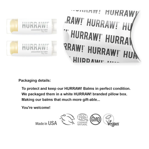 Hurraw! Unscented Lip Balm, 2 Pack, Organic, Vegan, Cruelty-Free, Non-GMO, 100% Natural Ingredients