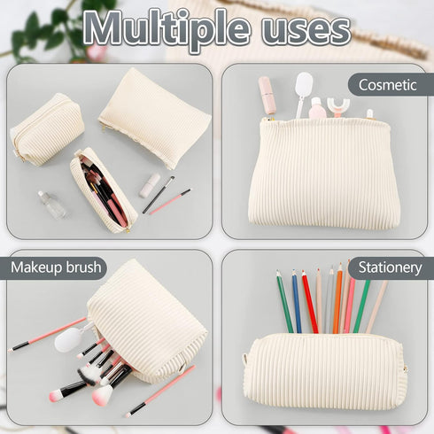 3 Pcs Cosmetic Bags, Makeup Bag for Women, Portable Travel Toiletry Pouch, Cute Organizer for Daily Use (Elegant, PU