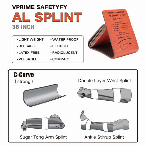 VPRIME SAFETYFY 36" 4.3" (4, First Aid Splint X Orange -Waterproof First Aid Medical Tactical Field Splint For Bone