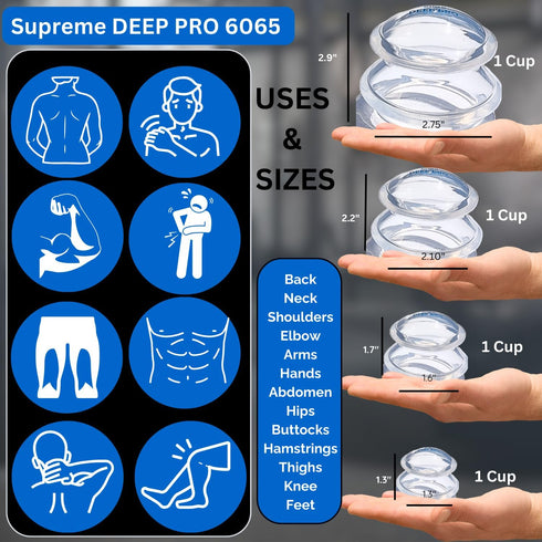 Cupping Warehouse Supreme 4 DEEP PRO 6065 Cup - 4 Sizes Cupping Therapy Sets for Professional and Self Care