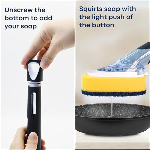 Set 2 Dish Brush with Soap Dispenser Storage with PCS Sponge Refills & Holder, Soap Dispensing Dish Brushes, Sponge
