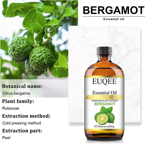 Bergamot Essential Oil 118ml Pure Oil for Aromatherapy, Diffuser, Candle Making, Large Bottle with Gift Box