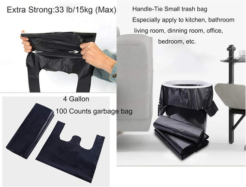 Kitchen Garbage Bags, 200 Counts, 1.8mil Thick Black Trash Bag with Handles, 14x21.6 Inch, for Daily Use