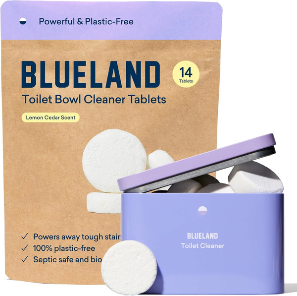 BLUELAND Toilet Bowl Cleaner Starter Set | Eco Friendly Products & Cleaning Supplies, Plant-Based, Lemon Cedar, 14