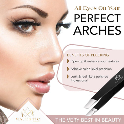 Majestic Bombay Fine Point + Slant Tweezers – Sharp Surgical Tweezers for Facial, Brow, Ingrown Hair Removal