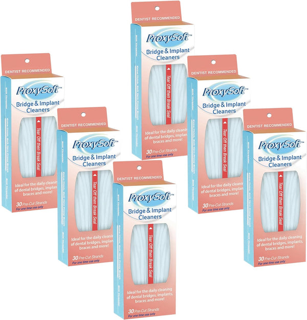 Proxysoft Dental Floss for Bridges and Implants - 6 Packs with Extra-Thick Proxy Brush for Optimal Hygiene