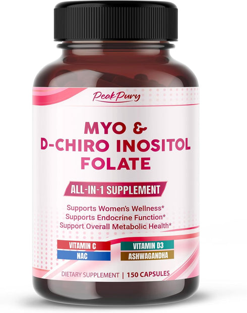 PEAKPURY Ultra Myo & D-Chiro Inositol with Folate, Vitamin C & D3 -