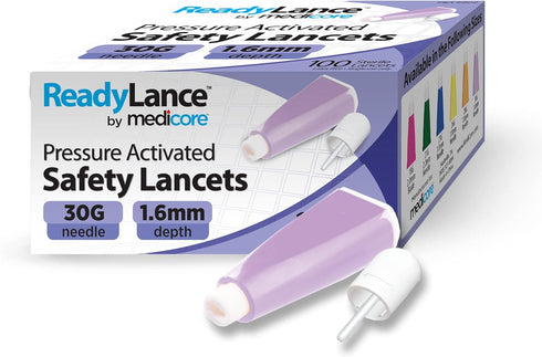 Pressure Activated Safety Lancets, 100 Count, 30Gx1.6MM, Purple