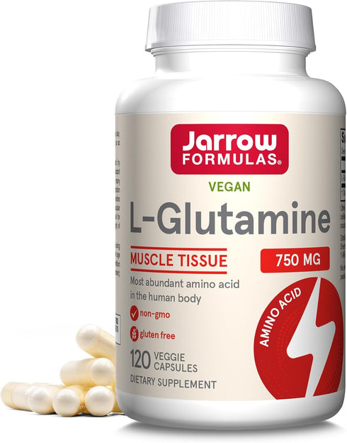 Jarrow Formulas L-Glutamine 750 mg, 120 Veggie Capsules for Immune and Muscle Support