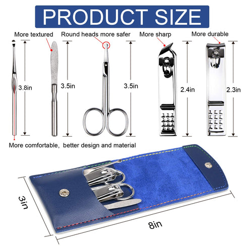 Manicure Pedicure Kit - 5 Pieces Nail Clippers Set for Fingernails & Toenails with Travel Case (Gray/Black_A)