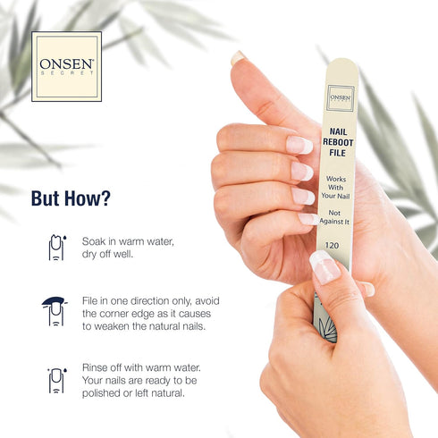 Onsen Secret Japanese Nail File, Professional 6-Pack, Double Sided Natural & Acrylic Nail Filers, Disposable