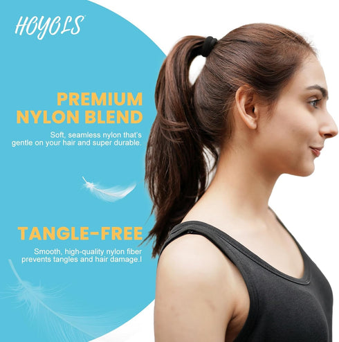 HOYOLS 100 Pcs Seamless Hair Ties, Soft Cloth Fabric Black Bands, Large Ponytail Holder for Women and Girls