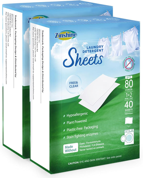 Laundry Detergent Sheets, Eco Friendly (Pack of 2) - Hypoallergenic, Free & Clear Scent, Up to 160 Loads