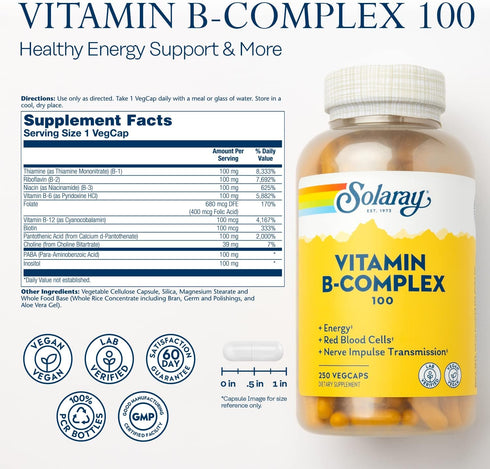 Solaray B-Complex 100, 250 Capsules, Health and Beauty