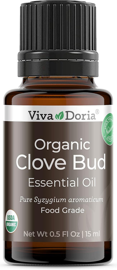 100% Pure Clove Bud Essential Oil by Viva Doria, Undiluted, USDA Certified Organic, 15 mL (0.5 fl oz)