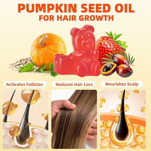 Gummies 60 Count Pumpkin Seed Oil Supplement with Saw Palmetto for Hair Growth & Skin Health Support, High Pure Extract