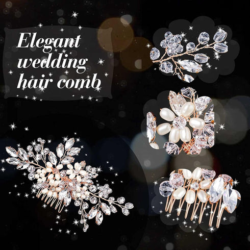 Yeshone 5 Pieces Wedding Hair Comb, Bridal Hair Pins Crystal Pearl Hair Accessories for Women (Rose Gold, Classic Style)