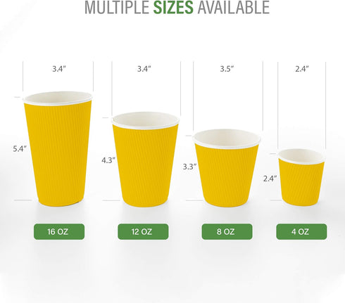 Restaurantware 4 Ounce Paper Coffee Cups, 25 Disposable Ripple Wall Cups, Leakproof, Yellow Paper Hot Cups