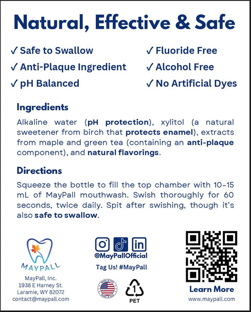 MayPall 16.9oz (Pack 2). Adult Mint Mouthwash, Safe to Swallow, Natural, Promotes Healthy Teeth, Mild Taste, No Burn
