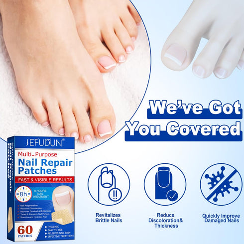 Muti-Purpose Nail Repair Patches, 60 pcs Overnight Nail Repair Treatment for Nail Discoloration & Cracked Nails, Restore Healthy Nail Appearance