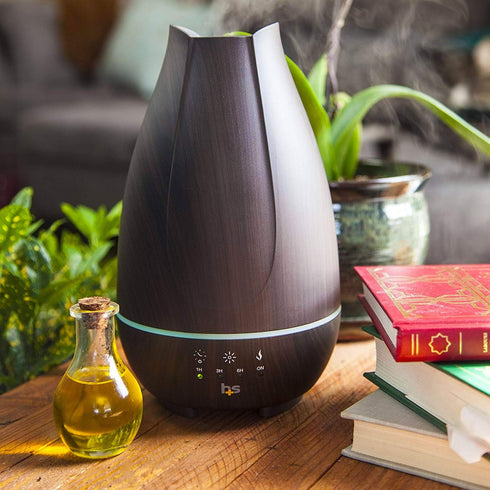 HealthSmart Essential Oil Diffuser, Cool Mist Humidifier and Aromatherapy Diffuser with 500ML Tank Ideal for Large Rooms, Adjustable Timer, Mist Mode and 7 LED Light Colors, Brown by HealthSmart