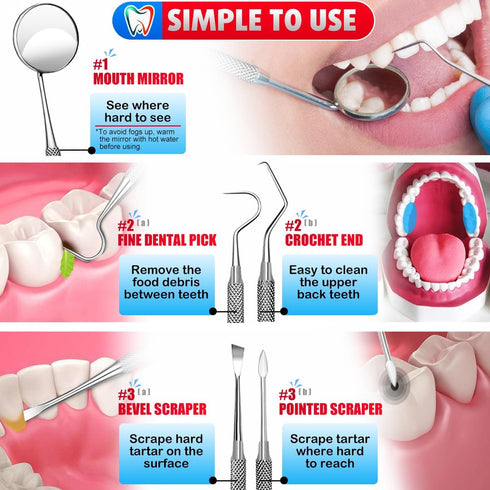 Dental Tools, Dental Pick, Oral Care Teeth Cleaning Tools Set, Stainless Steel Tooth Scraper, Plaque Remover with Case