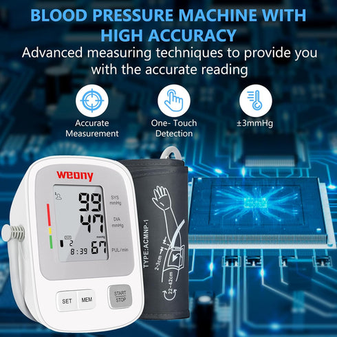 Blood Pressure Machine Upper Arm Large Cuff, Automatic Monitor with LCD Display, 198 Sets Memory