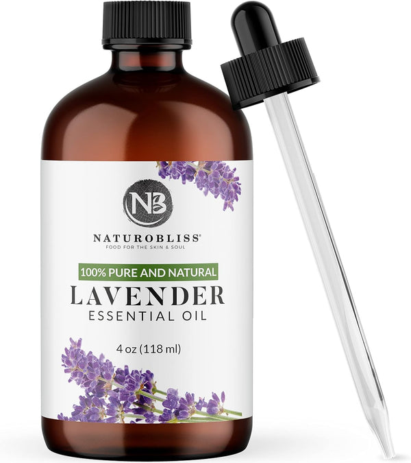 NaturoBliss Lavender Essential Oil - 100% Pure & Natural, Therapeutic Grade with Glass Dropper, 4 fl. Oz