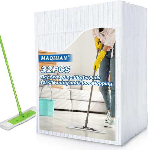 32PCS Dry Mop Pads, Unscented Disposable Cloths for All Purpose Floor Cleaner Mop Refill, Dust Mop