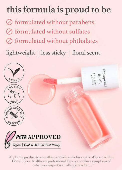 NOONI Korean Lip Oil - Applepeony, Long-Lasting Moisturizing Lip Stain for Dry Lips, Baby Pink Tint