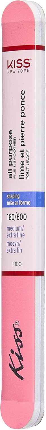 Kiss File All Purpose & Smoother - Pack of 6 Files, 180 Medium, 600 Extra Fine for Natural and Artificial Nails