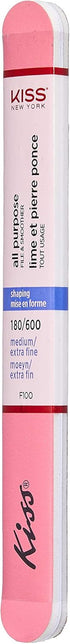 Kiss File All Purpose & Smoother - Pack of 6 Files, 180 Medium, 600 Extra Fine for Natural and Artificial Nails