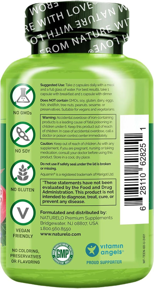 NATURELO Teen Multivitamin - Whole Food Multivitamin with Minerals for Active Kids, Non-GMO, Vegan & Vegetarian, 60