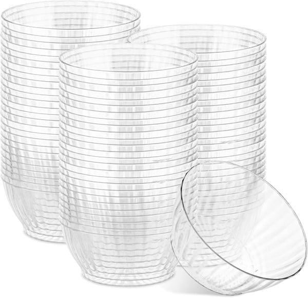 PLASTICPRO 100 Pack Small Plastic Bowls, 6 oz Crystal Like Clear Bowls for Party and Occasions