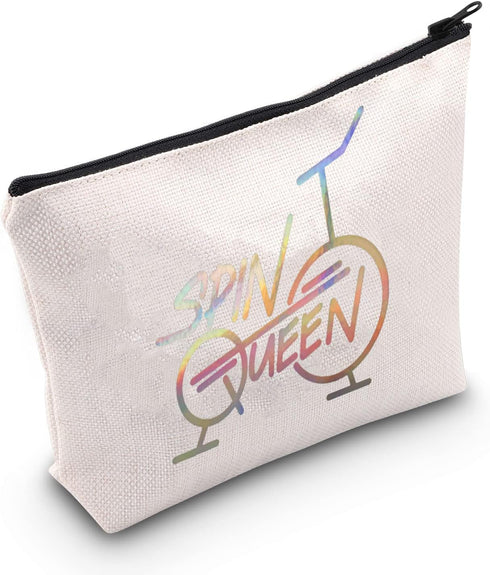 POFULL Indoor Cycling Bike Spin Class Workout Gift, Spin Queen Cosmetic Bags for Spinning Bike Gym
