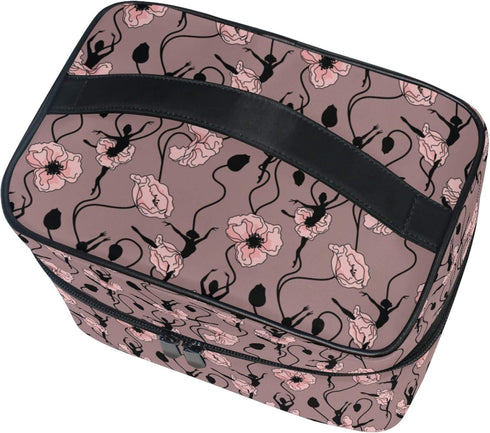 Makeup Bag, Poppy Flower Dancing Girl Travel Organizer, Cosmetic Cases Toiletry Bags for Women, Girls