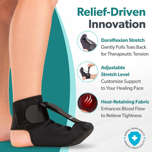 BraceAbility Night Splint Sock for Plantar Fasciitis, Soft Boot for Sleeping, Heel Pain Relief, Size S