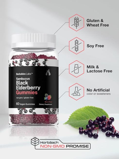 Horbaach Sambucus Black Elderberry Gummies | 60 Count | Vegan, Non-GMO, Gluten Free with Zinc and Vitamin C