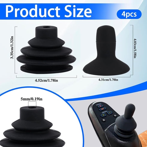 Trinkrittey 4 Pcs Wheelchair Joystick Button Cap Joystick Controller Knob and Gaiter Black Wheelchair Accessories
