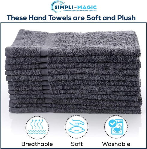 SIMPLI-MAGIC Hand Towels, Gray, 12 Count