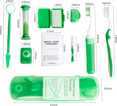 2 x Portable Orthodontic Oral Care Kit, Travel Kit for Patients, Interdental Brushing Wax Floss Toothbrush Cleaning