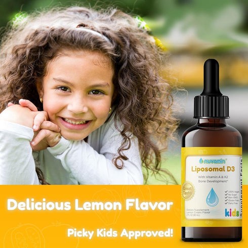 Nuvamin Liquid Liposomal Vitamin A & D3 Drops with K2, 800 IU/mL, 2 Fl.Oz (60ml), 120 Daily Serving, Lemon Flavor