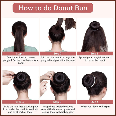YaFex Hair Bun Maker Kit, 4 Pieces (Large, Medium, Small) with 6 Elastic Hair Ties & 20 Bobby Pins