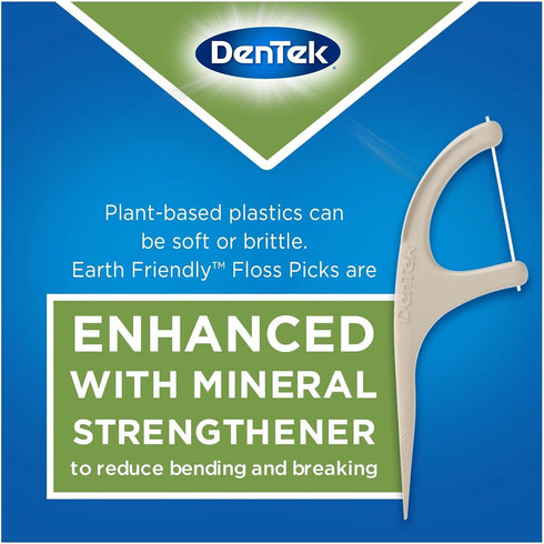DenTek Earth Friendly Floss Picks, Organic Plant-Based Bio-Plastic Handles, Mint 60 Count (Pack of 6)