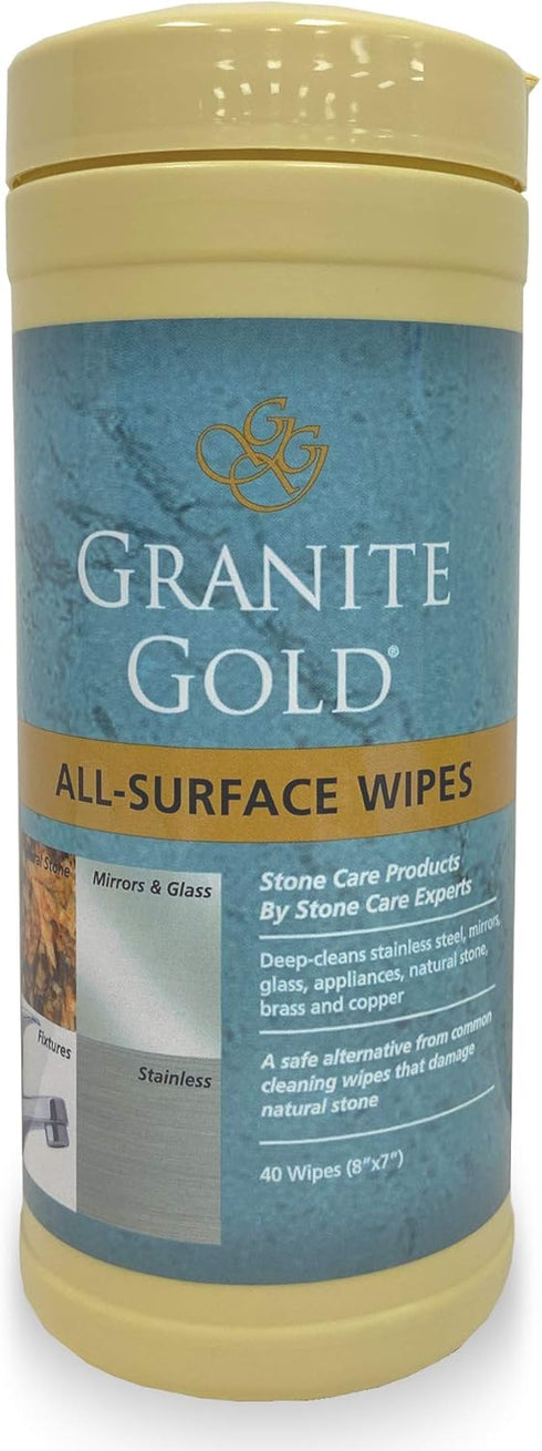 Granite Gold Surface Cleaner Wipes for Stainless Steel, Glass, Granite, Quartz, Marble Countertops, 40 Count
