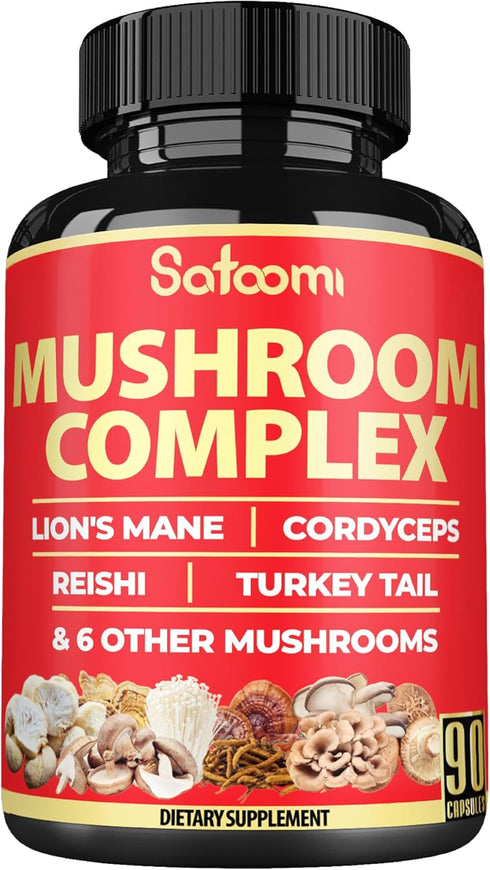 Satoomi 90 Capsules - 10in1 Turkey Tail Supplement with Lions Mane, Reishi Mushroom & Others for 90 Days