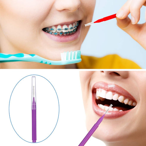 Patelai 50 Pieces Braces Brush for Cleaner - Interdental Brush Toothpick Dental Hygiene Flosser Tool (Red, Purple,