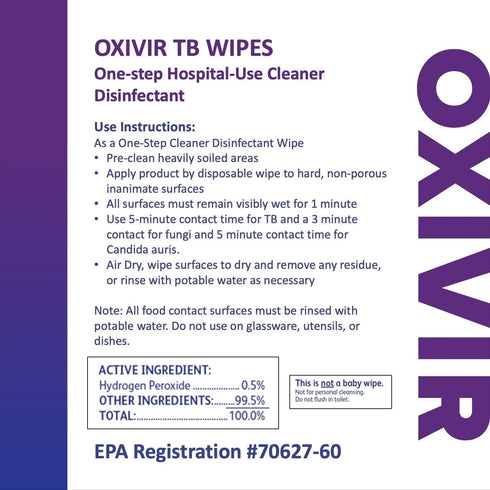 Diversey Oxivir Tb 101105463 One Step Disinfectant Cleaning Wipes, 160-Wipes, Accelerated Hydrogen Peroxide